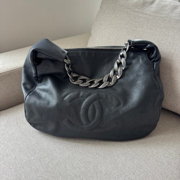 CHANEL Black Caviar 31 Hobo Leather Chunky Chain Link Handle Logo Shoulder Bag - Picture 2 of 14